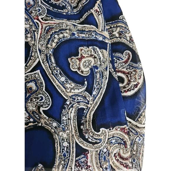 White House Black Market ~Woman Size 00Petite~Blue Paisley Print LS Dress Sheer. - Picture 12 of 14